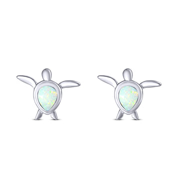 Turtle Pear Shape Created White Opal Solid 925 Sterling Silver (8.5mm)